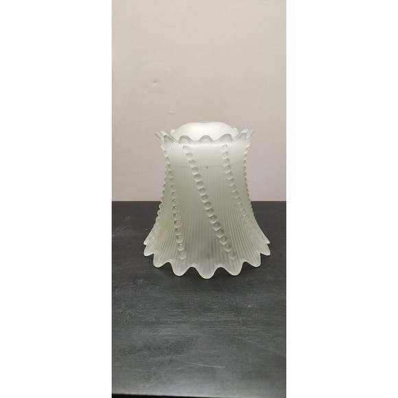 Vintage 6.25"  Frosted Glass Boudoir Lamp Shade Scallop Edge Swirl Dot - Picture 3 of 12